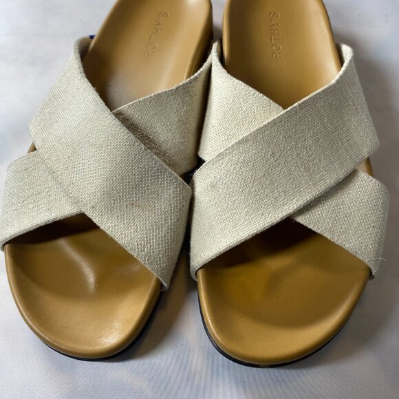 Rothy’s The Weekend Slide Sandal Natural Hemp Oat Cross Strap Womens Sz 10w - Picture 2 of 6